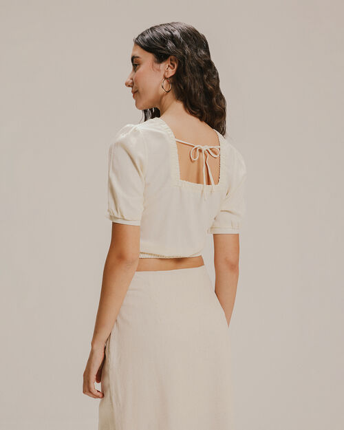 Blusa Cropped Manga Abullonada